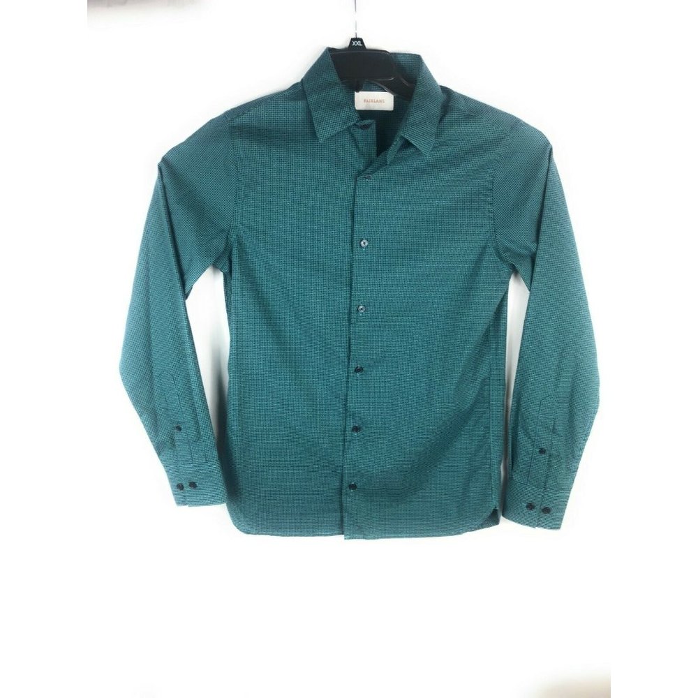 Fairlane Men's Slim Green Blue Pattern Small Long Sleeve Cotton Casual  ShirtA58